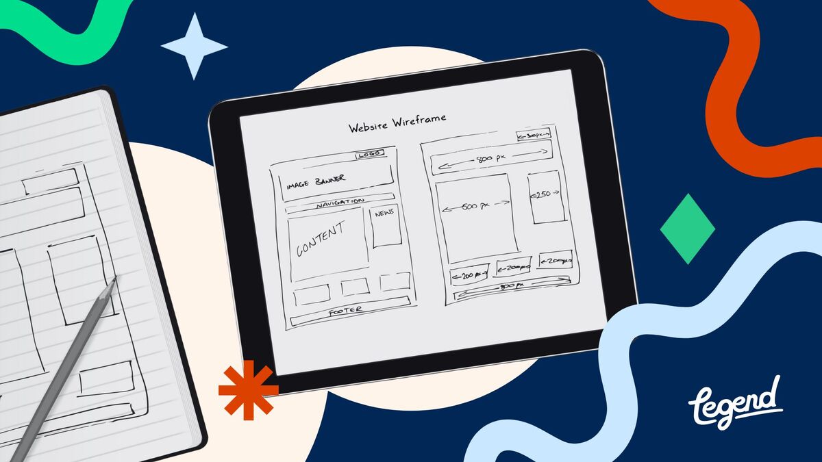 a note book and tablet with hand drawn website mockups